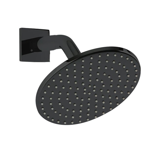 Round Shower Head, Square Wall Plate, Angled Arm