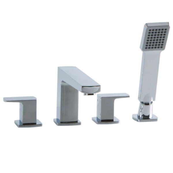 4 Piece Modern Deck Tub Filler with Wide Handshower