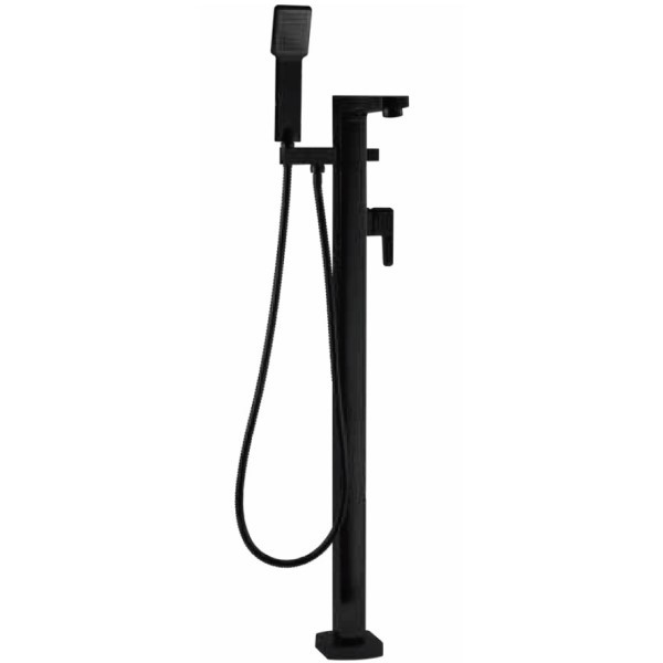Matte Black Freestanding Tub Filler with Single Handles Side Control and Wide Handshower