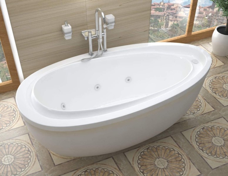Oval Freestanding End Drain Bath with Whirlpool Jets