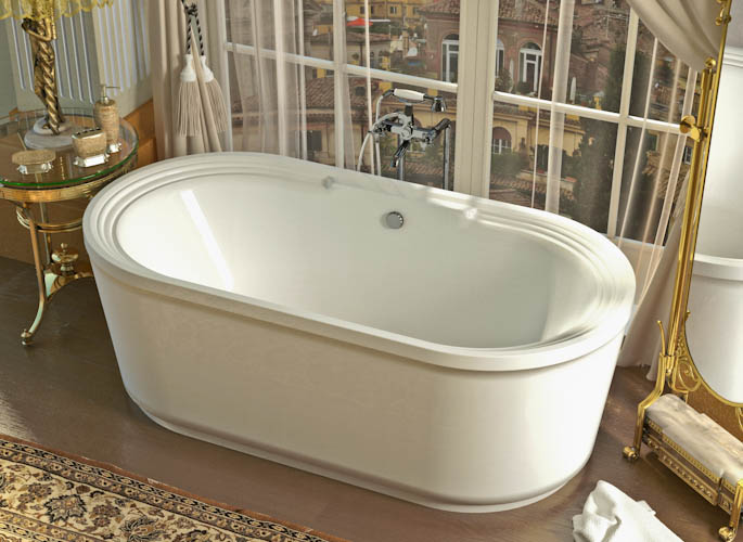 Freestanding Oval Center Drain Bath with Decorative Rim