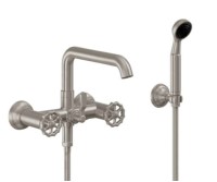 Wallmount Tub Filler, Squared Spout, Wheel Handle