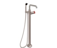 Freestanding Single Post Tub Filler, Squared Spout, Red Wheel Handle