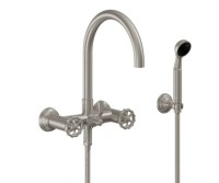 Wallmount Tub Filler, Curving Spout, Wheel Handle