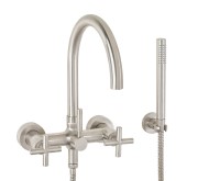 Modern Wall-mount Tub Filler with Rounded Spout, Hand Shower & Series 65 Handles