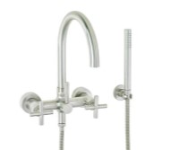 Modern Wall-mount Tub Filler with Rounded Spout, Hand Shower & Series 65 Handles