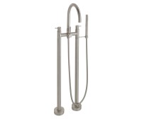 Modern Curving Spout, Lever Handles, 2 Leg Freestanding Tub Filler with Handshower