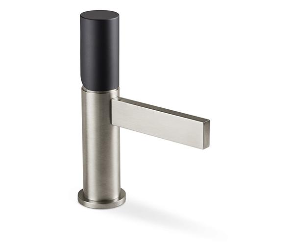 Standard Height Single Hole Faucet, Thin Spout, Black Cylinder Handle