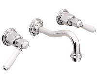 Wall Faucet, Traditional Spout, 2 Porcelain Lever Handles