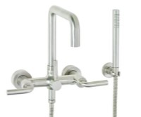 Modern Wall-mount Tub Filler with Squared Spout, Hand Shower & 74 Series Handle