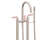 Curved Spout, 41 Pink Handle 2 Leg Freestanding Tub Filler