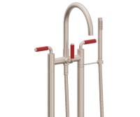 Curved Spout, 41 Red Handle 2 Leg Freestanding Tub Filler