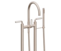 Curved Spout, 41 White Handle 2 Leg Freestanding Tub Filler