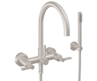 Curving Spout Bridge Wall Mount Tub Filler with 40 Handle, Handshower on a Hook