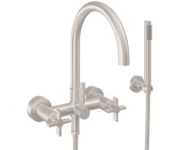 Curving Spout Bridge Wall Tub Filler with Carbon 40X Handle, Handshower on a Hook