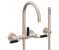 Curving Spout Bridge Wall Tub Filler with 41 Black Handle, Handshower on a Hook