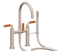 Tall Curving Spout, Bridge Style Tub Filler, 41 Orange Handles