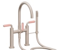 Tall Curving Spout, Bridge Style Tub Filler, 41 Pink Handles