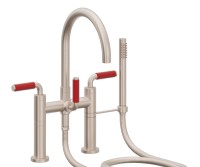 Tall Curving Spout, Bridge Style Tub Filler, 41 Red Handles