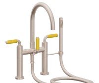 Tall Curving Spout, Bridge Style Tub Filler, 41 Yellow Handles