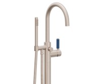 Curving Spout, 41 Blue Handle Single Hole Freestanding Tub Filler