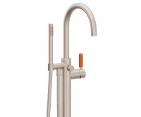 Curving Spout, 41 Orange Handle Single Hole Freestanding Tub Filler