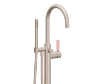 Curving Spout, 41 Pink Handle Single Hole Freestanding Tub Filler