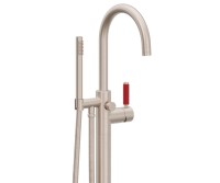 Curving Spout, 41 Red Handle Single Hole Freestanding Tub Filler
