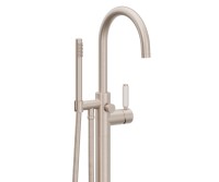 Curving Spout, 41 White Handle Single Hole Freestanding Tub Filler