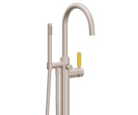 Curving Spout, 41 Yellow Handle Single Hole Freestanding Tub Filler