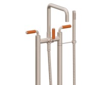 Flat Quad Spout, 41 Orange Handle 2 Leg Freestanding Tub Filler