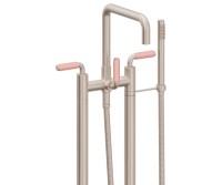 Flat Quad Spout, 41 Pink Handle 2 Leg Freestanding Tub Filler