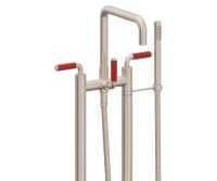 Flat Quad Spout, 41 Red Handle 2 Leg Freestanding Tub Filler