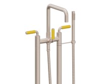 Flat Quad Spout, 41 Yellow Handle 2 Leg Freestanding Tub Filler