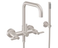 Quad Spout Bridge Wall Tub Filler with Knurl Post Handle, Handshower on a Hook