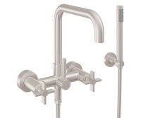Quad Spout Bridge Wall Tub Filler with Tapered Lever Handle, Handshower on a Hook