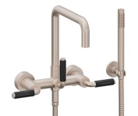 Quad Spout Bridge Wall Tub Filler with 41 Black Handle, Handshower on a Hook