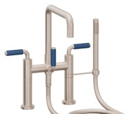 Flat Quad Spout, Bridge Style Tub Filler, 41 Blue Handles