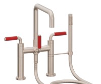 Flat Quad Spout, Bridge Style Tub Filler, 41 Red Handles