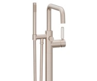 Flat Quad Spout, 41 White Handle Single Hole Freestanding Tub Filler