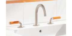 High Curve Spout Sink Faucet, Orange Lever Handles