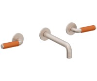 2 Handle Wall Sink Faucet, Orange Porcelain Post Handles