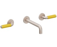 2 Handle Wall Sink Faucet, Yellow Porcelain Post Handles