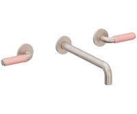 Long Spout 2 Handle Wall Sink Faucet, Pink Porcelain Post Handles