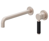 Long Spout, 2 Hole, Black Handle Wall Faucet