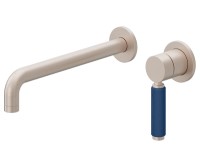 Long Spout, 2 Hole, Blue Porcelain Handle Wall Faucet