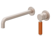 Long Spout, 2 Hole, Orange Porcelain Handle Wall Faucet