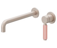 Long Spout, 2 Hole, Pink Porcelain Handle Wall Faucet