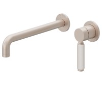 Long Spout, 2 Hole, White Porcelain Handle Wall Faucet