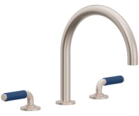 Tub Faucet Curving Spout, Blue Porcelain Handles